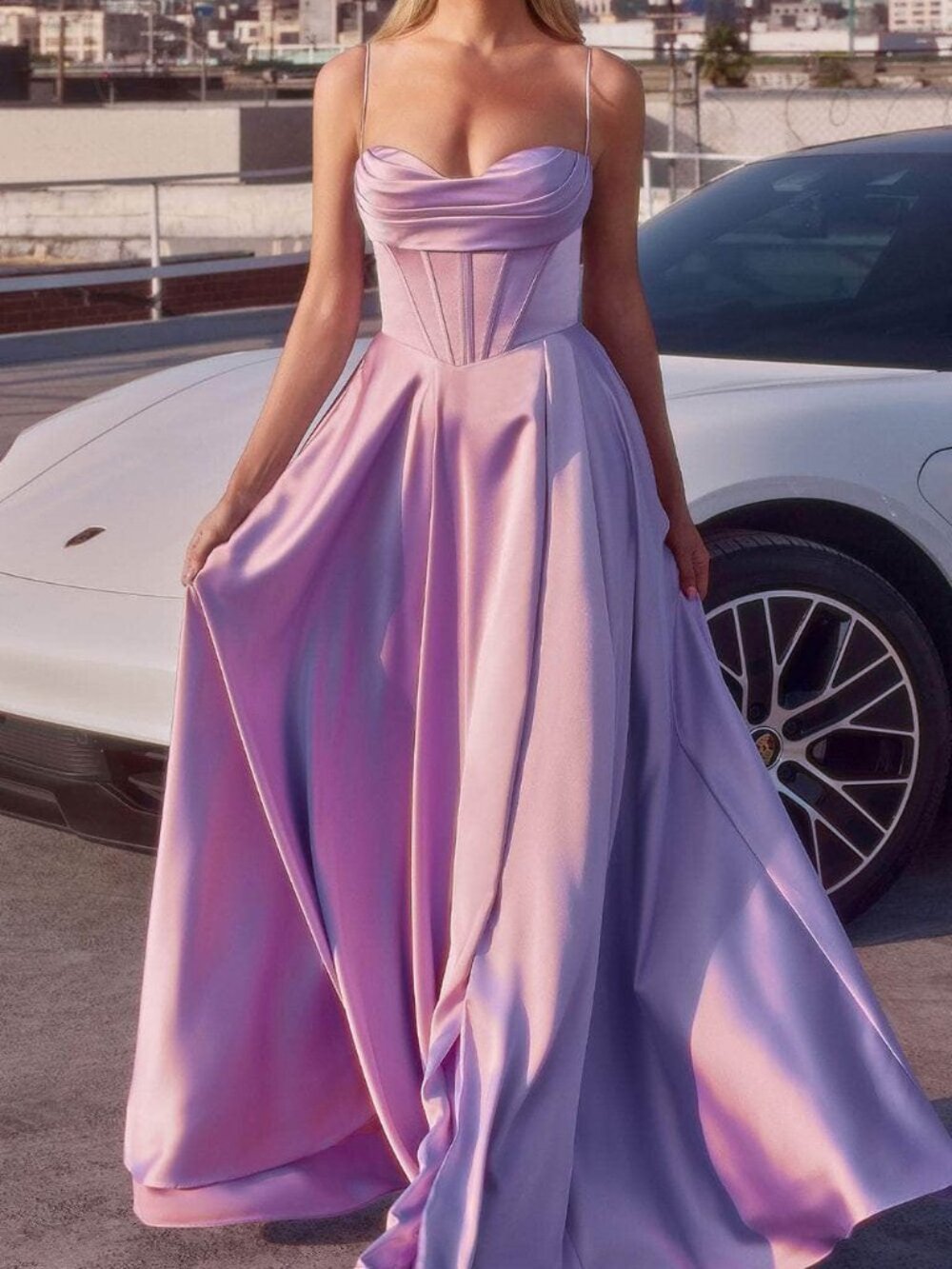 NWT Ladivine 7481 Prom Draped A-Line Dress Lavender Size 4